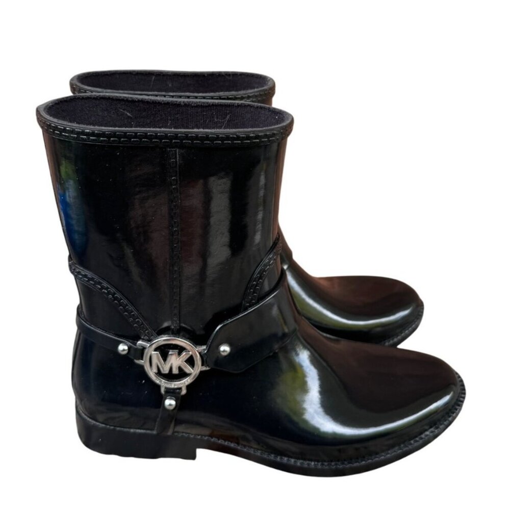 Michael Kors Women's Black Glossy Rain Harness Boots Size 9  Waterproof